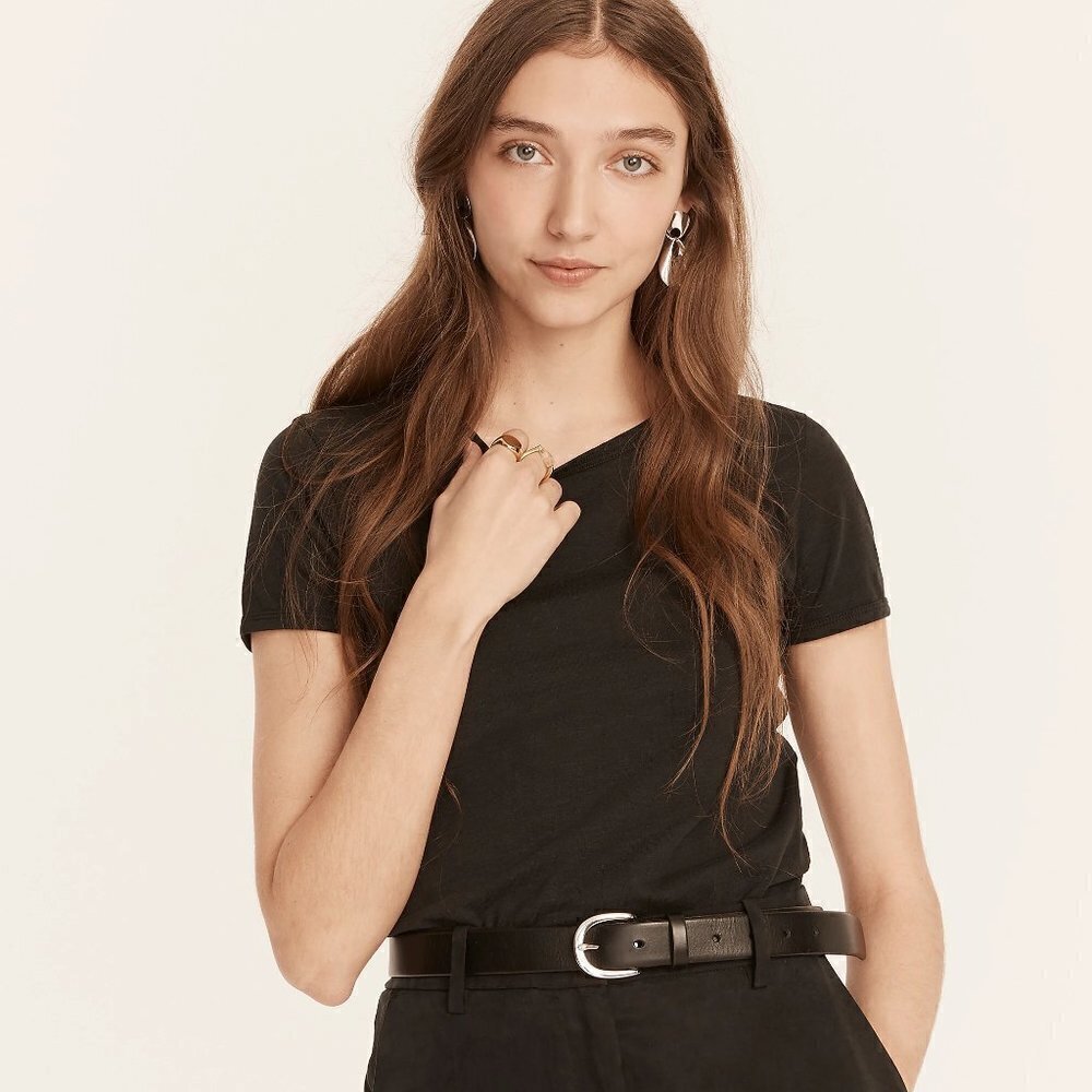 🖤 NEW J.Crew Black Cropped Organic Slub Cotton T-Shirt Classic 🖤